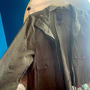 Army green jacket.